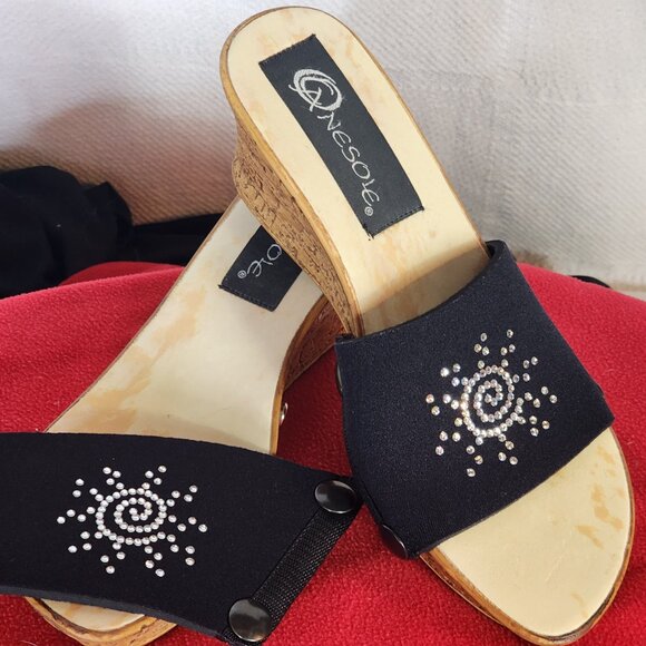 Onesole Seven Set Interchangeable Strap Cork Slide Wedge Slip On Sandals Size 7 - Picture 14 of 16